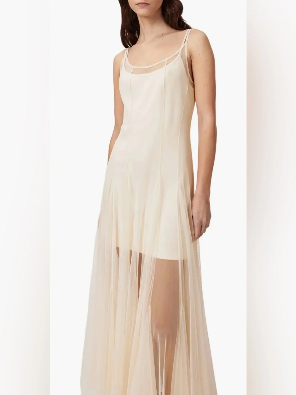 NEW AllSaints Harmonia Mesh Maxi Tofu white Dress SZ 4